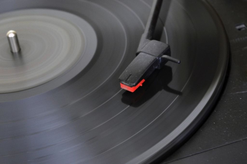 Close-up of a stylus on a vinyl record